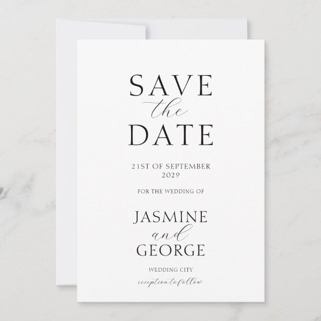 Save The Date Écriture Élégante Noir & Blanc (Devant)