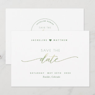 Save The Date Écriture Élégante, Vert, Mariage Simple