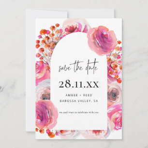Save The Date Écriture florale aquarelle rose vif moderne 
