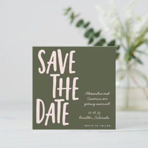 Save The Date Écriture manuscrite moderne rose olive vert Mariag