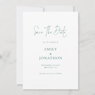 Save The Date Écriture minimaliste émeraude verte Mariage de cod