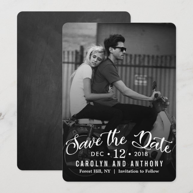 Save The Date Écriture moderne | Enregistrer la date de la photo (Devant / Derrière)
