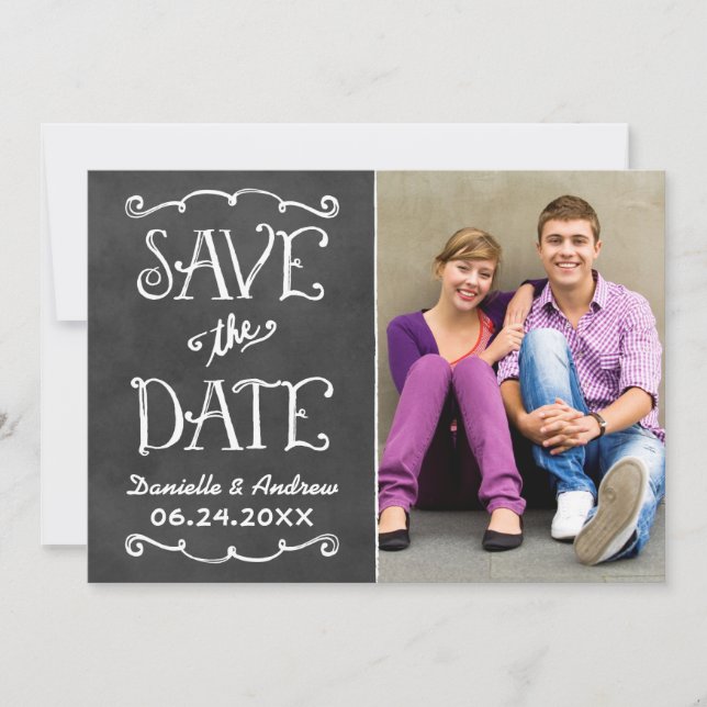 Save The Date Écriture rustique tableau noir Mariage Noir (Devant)
