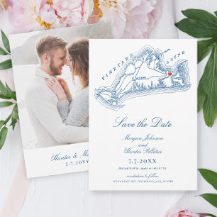 Save The Date Edgartown MA Elegant Mariage bleu marine