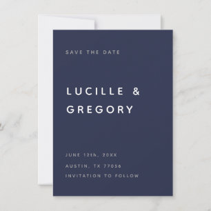 Save The Date Éditorial Tout En Majuscules Bleu Minuit Moderne