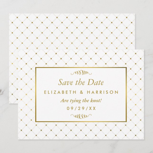 Save The Date Effet Foil Blanc & Or Moderne Enregistrer La Date (Devant / Derrière)