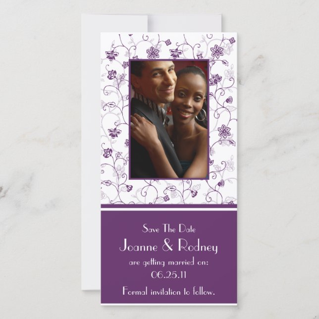 Save The Date Eggplant Purple and White Photo Enregistrer la dat (Devant)