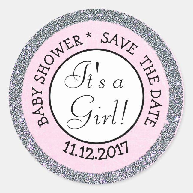 Save the Date ein Girl-Baby-Aufkleber Runder Aufkleber (Vorderseite)