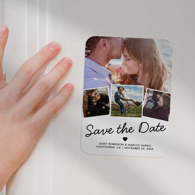 Save the Date Einfache 4-Foto Hochzeit Magnet (Von Creator hochgeladen)