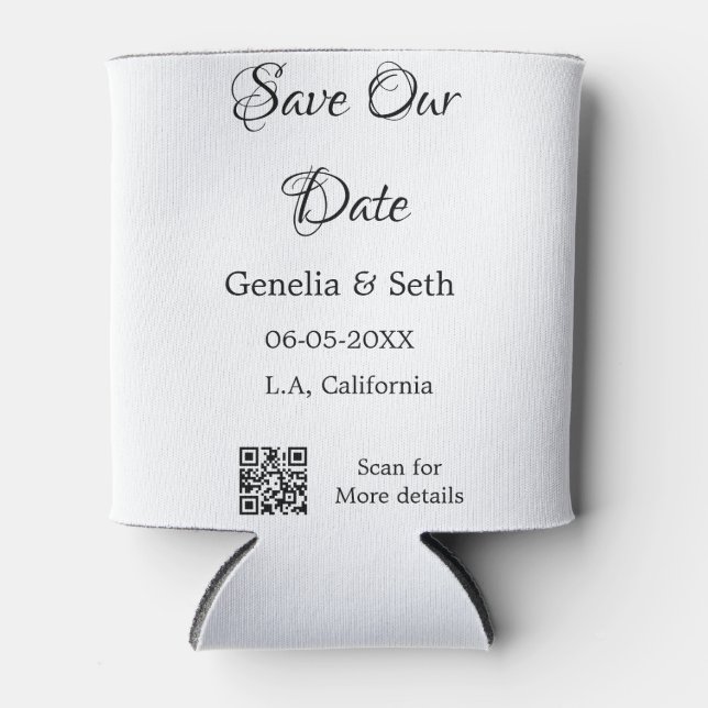 Save the Date einfache minimale QR-Scan-Codedetail Dosenkühler (Vorderseite)