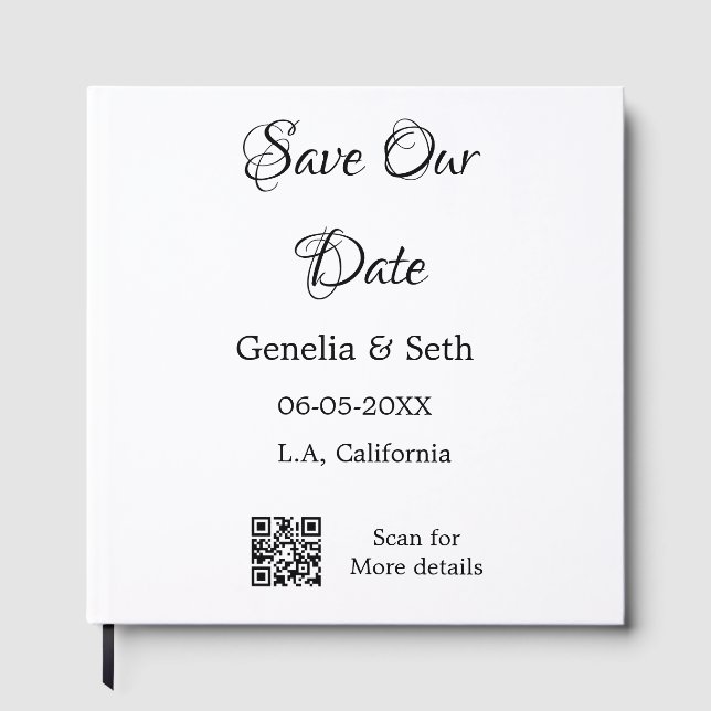 Save the Date einfache minimale QR-Scan-Codedetail Gästebuch (Vorderseite)