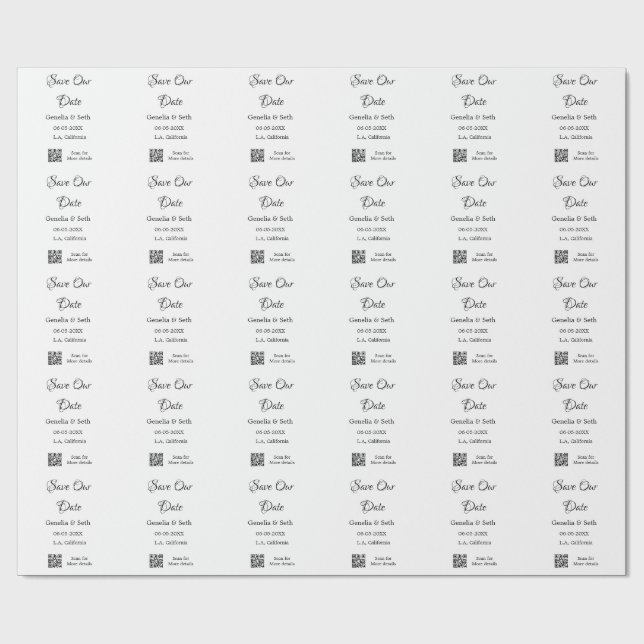 Save the Date einfache minimale QR-Scan-Codedetail Geschenkpapier (Flach)