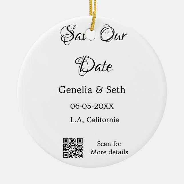 Save the Date einfache minimale QR-Scan-Codedetail Keramik Ornament (Vorne)