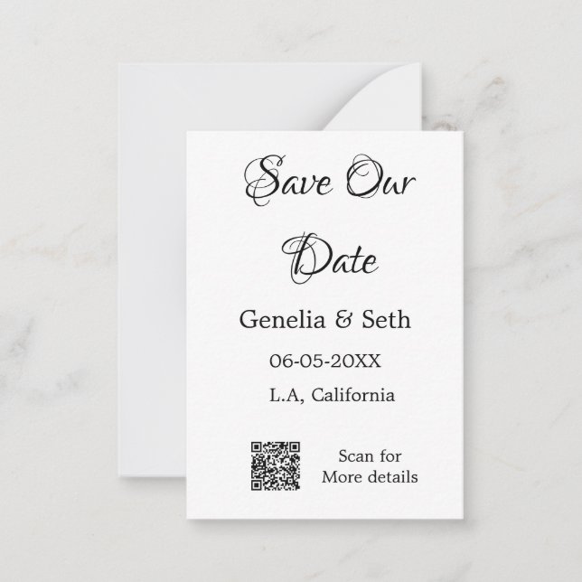 Save the Date einfache minimale QR-Scan-Codedetail Mitteilungskarte (Vorderseite)