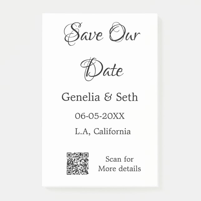 Save the Date einfache minimale QR-Scan-Codedetail Post-it Klebezettel (Vorderseite)