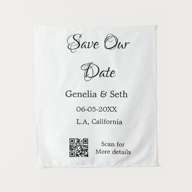 Save the Date einfache minimale QR-Scan-Codedetail Wandteppich (Vorderseite)