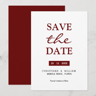 SAVE THE DATE' Einfaches Burgundy Rot Einladung
