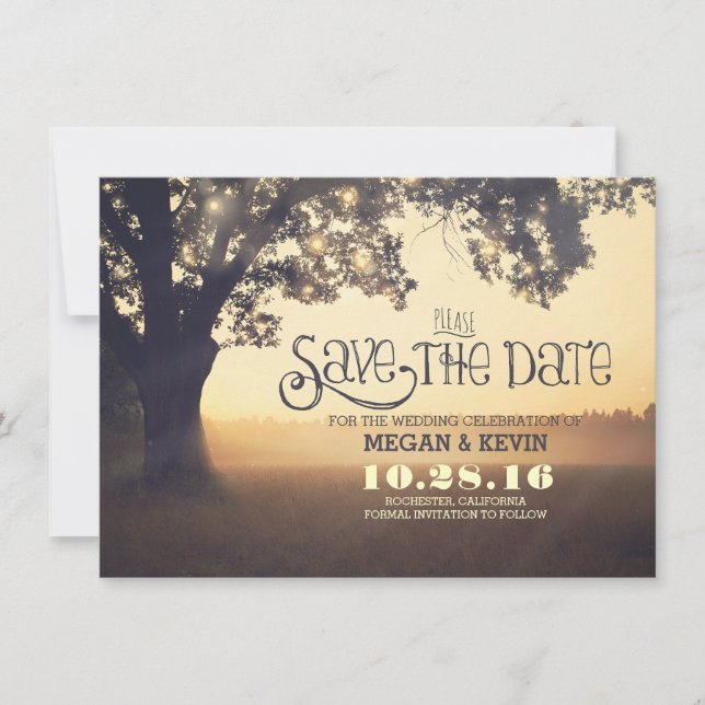 Save the Date Einladung mit Baum & Licht (Vorderseite)