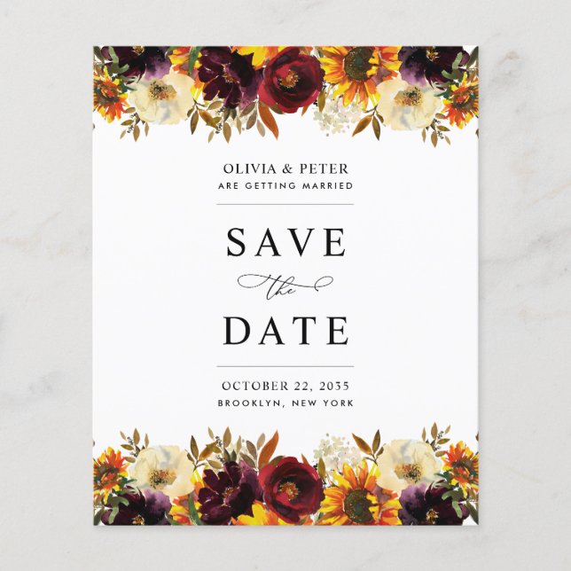 Save the Date Einladung von Burgundy Floral (Vorderseite)