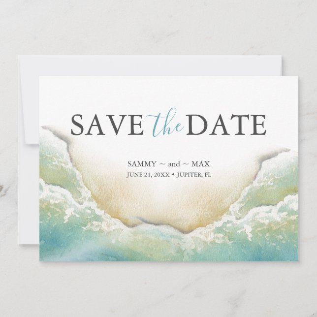 Save the Date Einladungen Wasserfarbenstrand Hochz (Vorderseite)