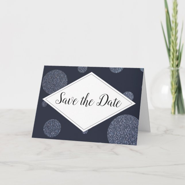 Save the Date Einladungskarten blau glitzer (Vorderseite)