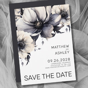 Save The Date Élégance Bohème Moderne Mariage Floral Noir et Bla