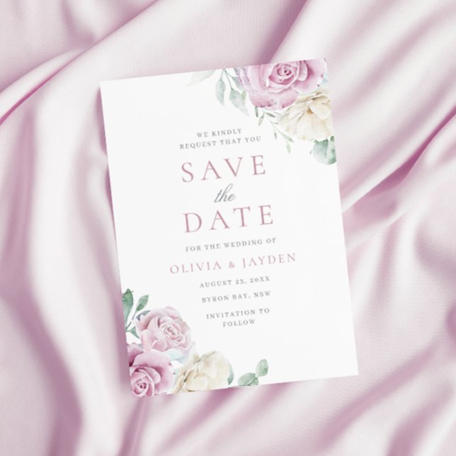 Save The Date Élégance Botanique : Mariage Fleuriste Blanc et Ro (Créateur téléchargé)
