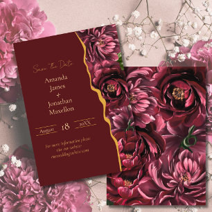 Save The Date Élégance de Fleur de Bourgogne avec Accents Dorés