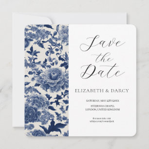 Save The Date Élégance de porcelaine : mariage floral bleu