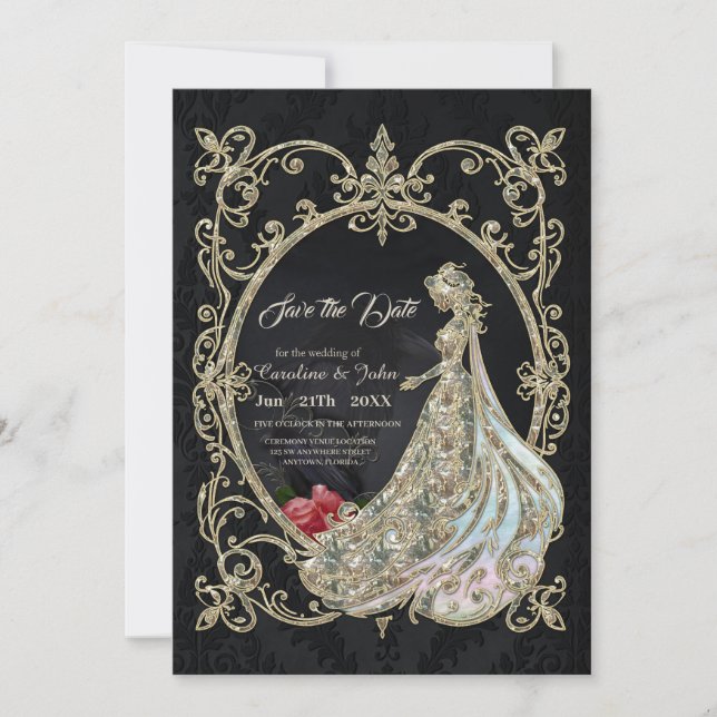 Save The Date Élégance en or et noir. (Devant)