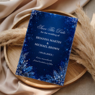 Save The Date Élégance Florale d'Hiver Bleu Minuit