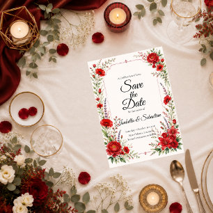 Save The Date Élégance florale écarlate romantique de mariage