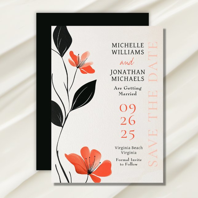 Save The Date Élégance florale moderne avec Mariage de fleurs au (Modern Floral Elegance with Bold Blooms Wedding Save The Date)