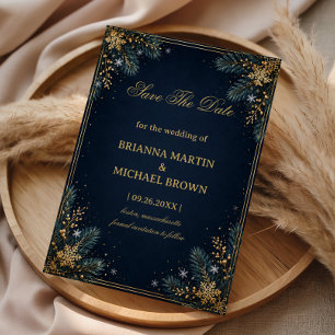 Save The Date Élégance hivernale dorée de minuit Evergreen