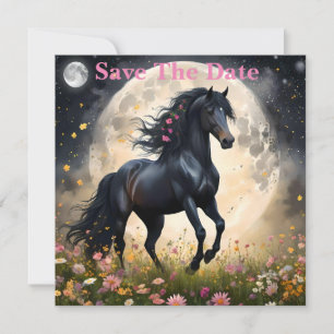 Save The Date Élégance lunaire : Cheval d'Imaginaire noir avec l