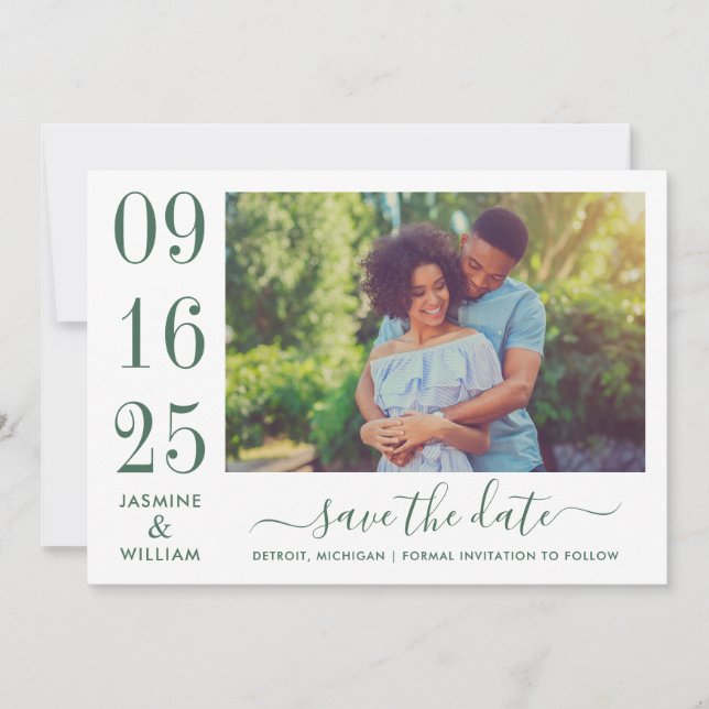 Save The Date Elegance moderne Emerald Green Mariage photo (Devant)