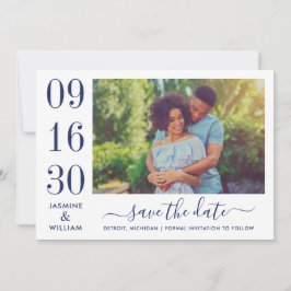 Save The Date Élégance Moderne Photo de Mariage Bleu Marine
