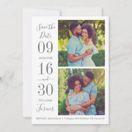 Save The Date Élégance Moderne Photo de Mariage Gris Charbon