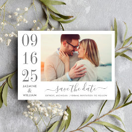Save The Date Élégance Moderne Photo de Mariage Gris Charbon