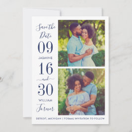 Save The Date Elegance moderne photo Mariage bleu marine