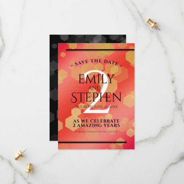 Save The Date Élégant 2e anniversaire de mariage Grenat (Devant/Arrière en situation)