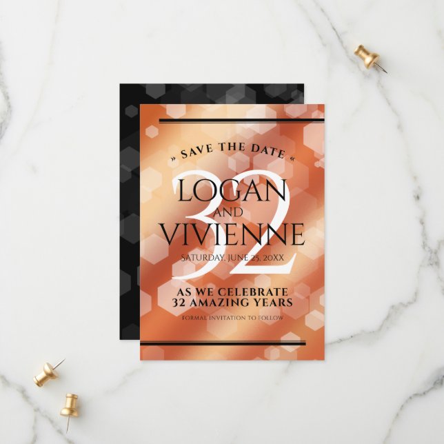 Save The Date Élégant 32ème anniversaire de Mariage de bronze (Devant/Arrière en situation)