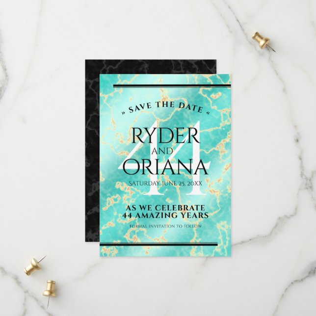 Save The Date Élégant 44ème anniversaire de Mariage turquoise (Devant/Arrière en situation)