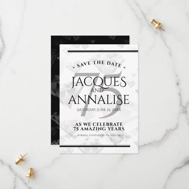 Save The Date Élégant 75e anniversaire de Mariage de diamant (Devant/Arrière en situation)