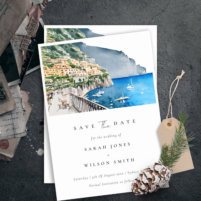 Save The Date Elégant Amalfi Coast Italie Aquarelle Paysage (Créateur téléchargé)