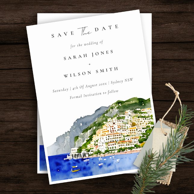 Save The Date Elégant Amalfi Coast Italie Aquarelle Paysage (Créateur téléchargé)