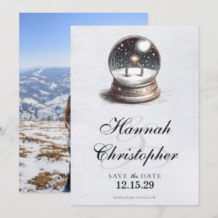 Save The Date Élégant anneau Fiançailles du Globe des neiges
