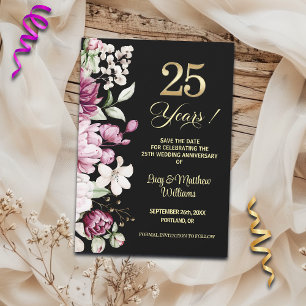 Save The Date Élégant Anniversaire de Mariage Fleur Or 25 ans