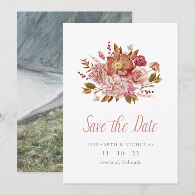 Save The Date Elégant aquarelle Floral Mariage photo (Devant / Derrière)