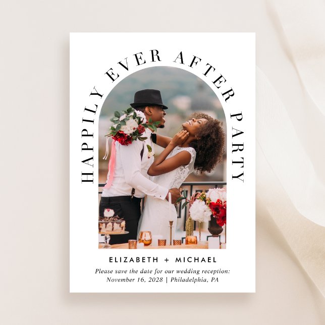 Save The Date Elégant Arc Photo Réception Mariage (Celebrate your love story with a reception save the date showcasing your photo in an arch frame)
